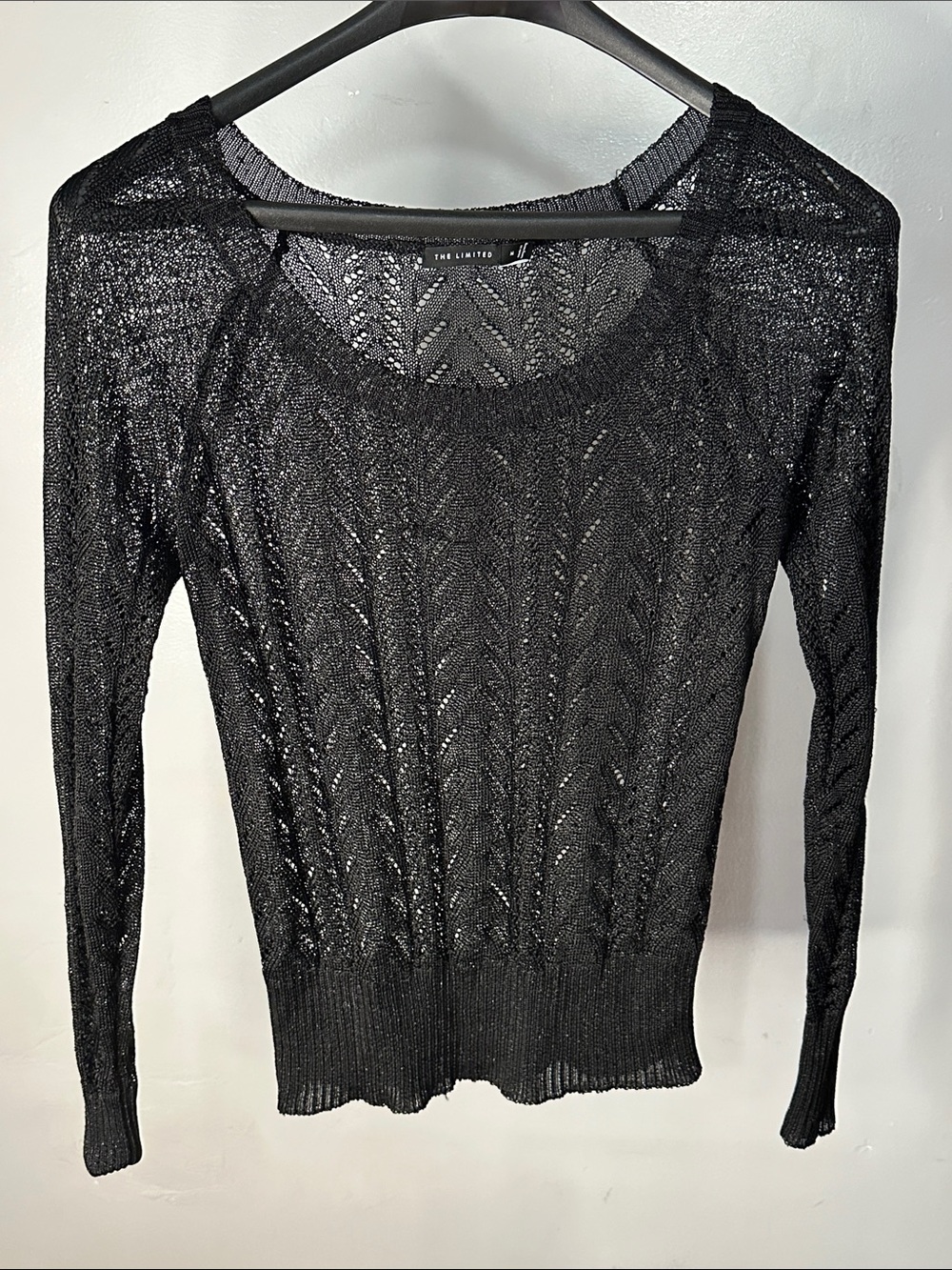 The Limited Black Sheer Open-Knit Scoop Neck Sweater